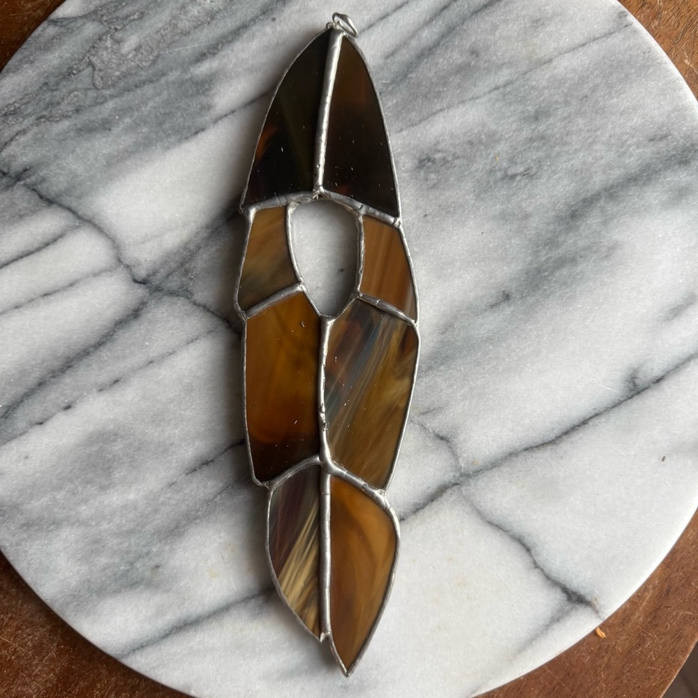 Handmade Etsy Stained Glass Feather Brown 9” Nature Bird Native American Cute